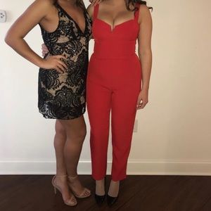 Red pantsuit romper